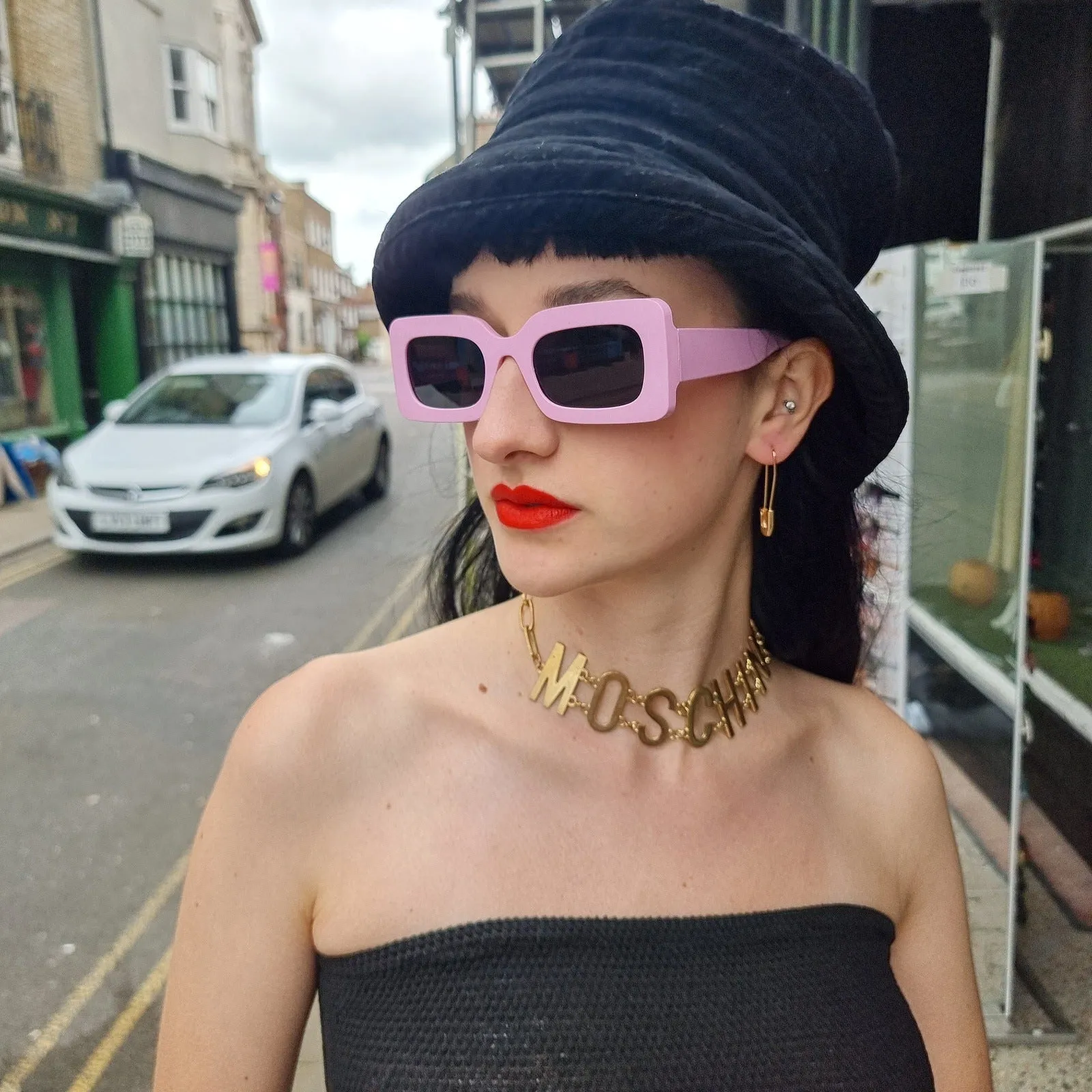 Chunky Rectangular Sunglasses - Pink
