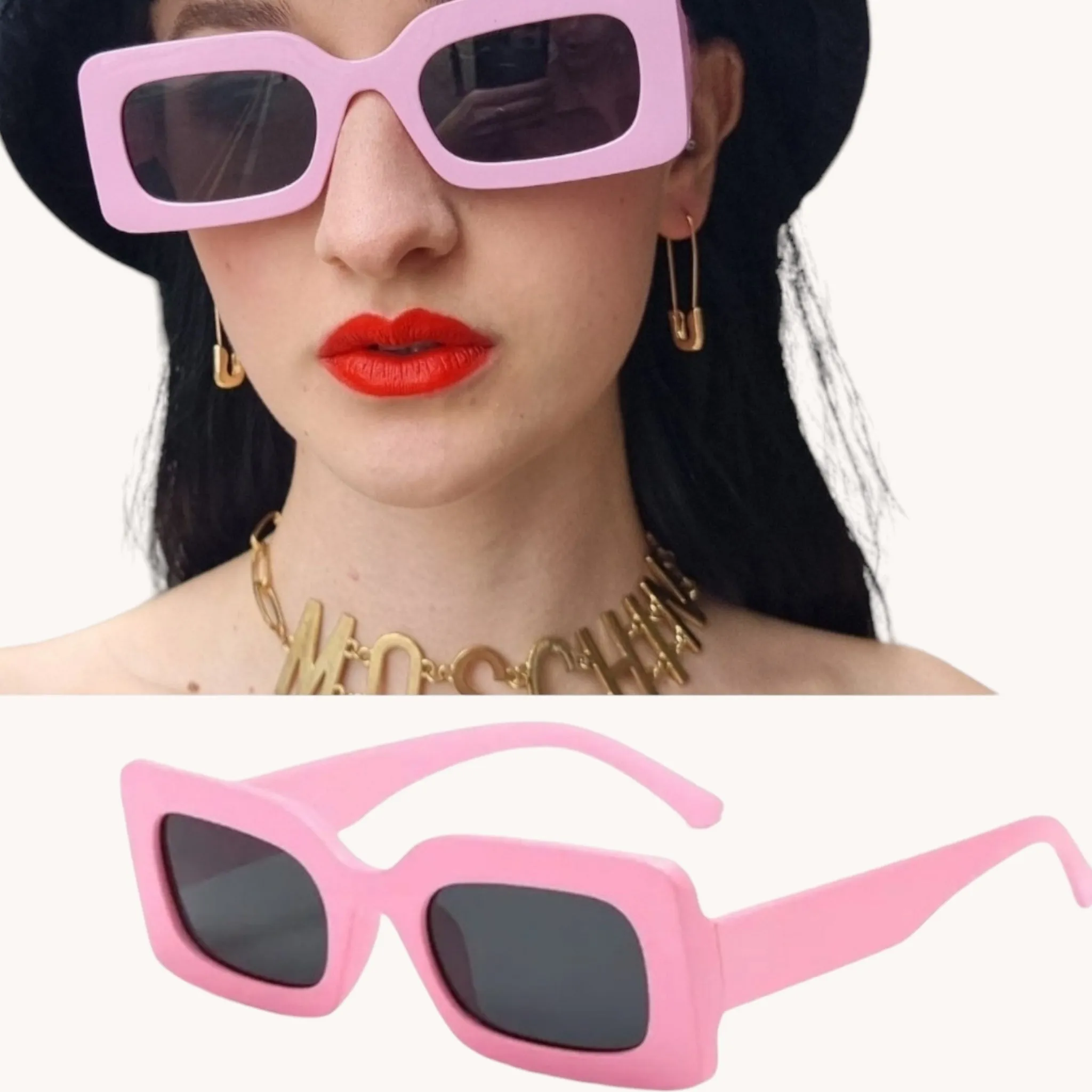 Chunky Rectangular Sunglasses - Pink