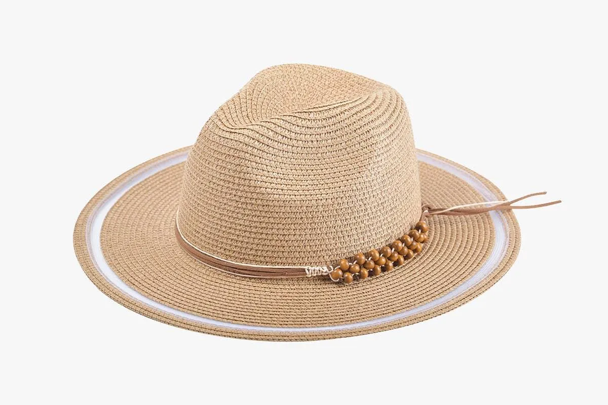 Flynn Striped Brim Sun Hat w/ Beaded Trim