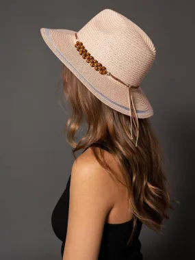 Flynn Striped Brim Sun Hat w/ Beaded Trim
