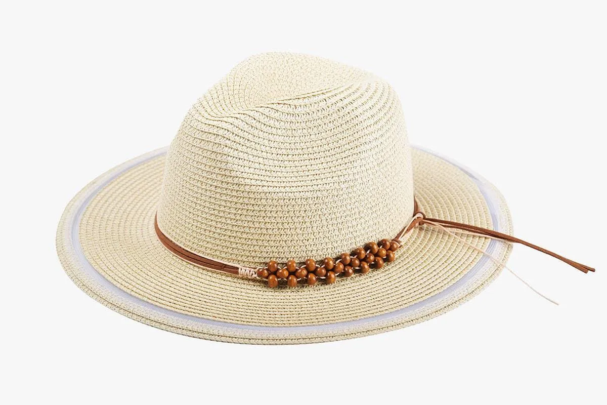 Flynn Striped Brim Sun Hat w/ Beaded Trim
