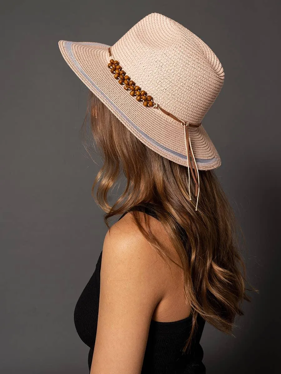 Flynn Striped Brim Sun Hat w/ Beaded Trim