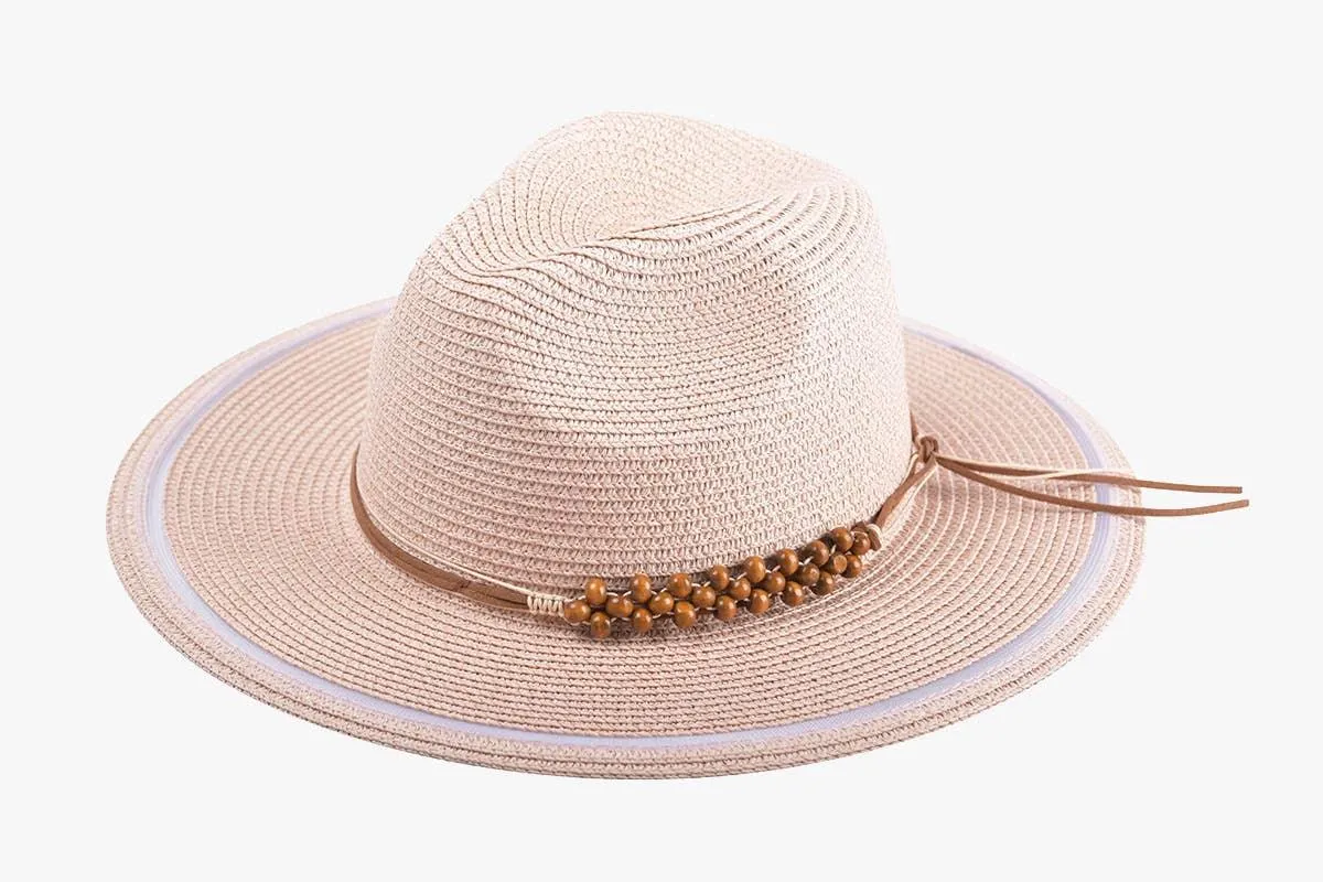 Flynn Striped Brim Sun Hat w/ Beaded Trim