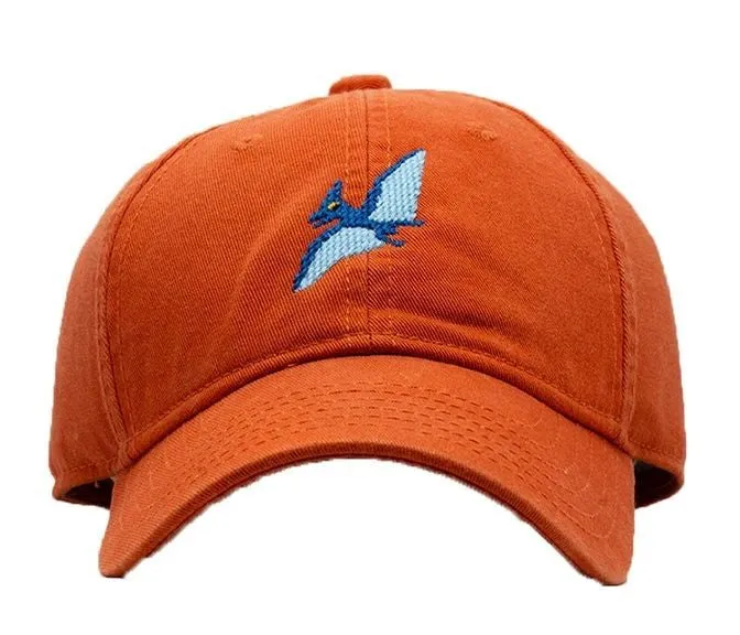 Harding Lane Kids Needlepoint Baseball Hat - Pterodactyl Dinosaur on Persimmon Orange