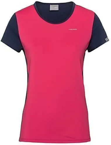 HEAD Girls Mia Tennis Top T-Shirt Competition Short Sleeve Tee - Pink/Dark Blue