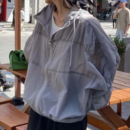 Hulianfu Basic Jackets Women Summer Sun-proof Loose Solid Simple Ulzzang Vintage Fashion Soft Ladies Chic New Daily Clothing Leisure Fit