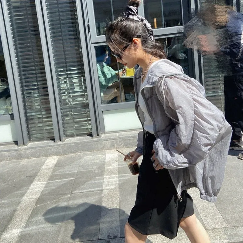 Hulianfu Basic Jackets Women Summer Sun-proof Loose Solid Simple Ulzzang Vintage Fashion Soft Ladies Chic New Daily Clothing Leisure Fit