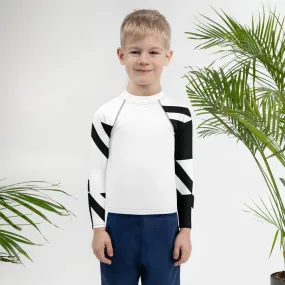 Kid's Boys Long Sleeve BJJ Rash Guard - Houndstooth 001 Blanc
