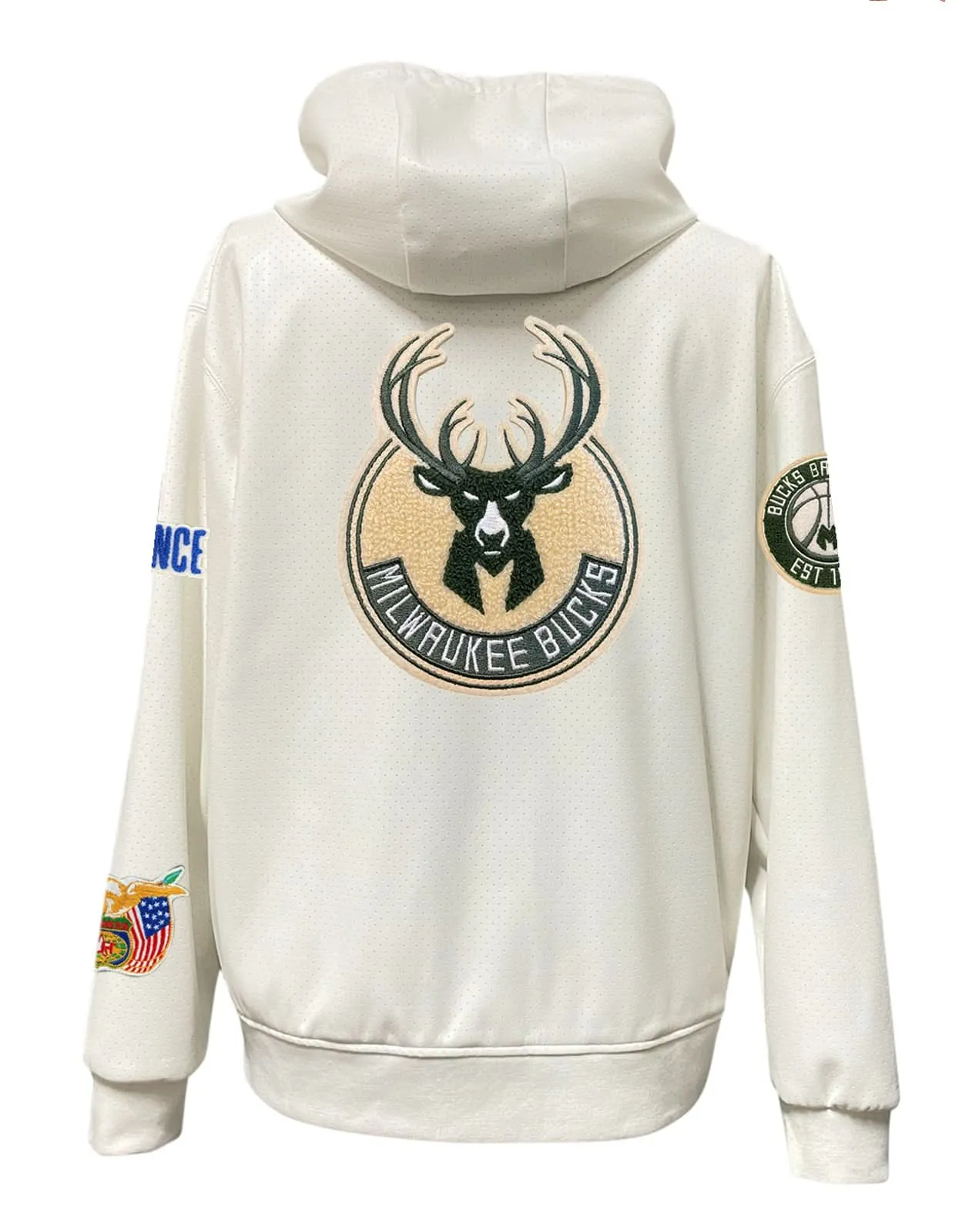 MILWAUKEE BUCKS LIGHTWEIGHT VEGAN ZIP-UP HOODED JACKET WHITE