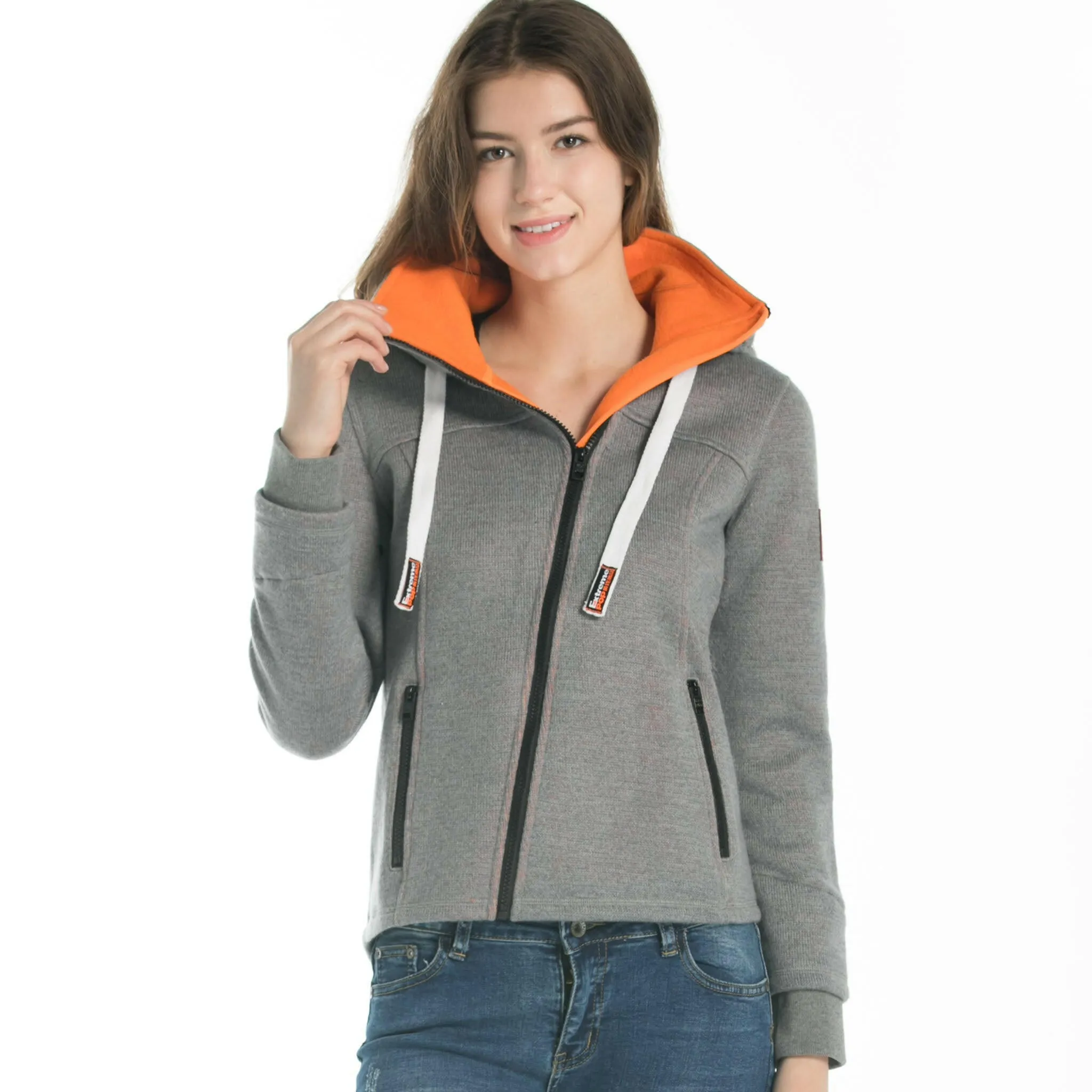 Women's	Bonded Zip-up Hoodie Jacket Grey size S M L XL